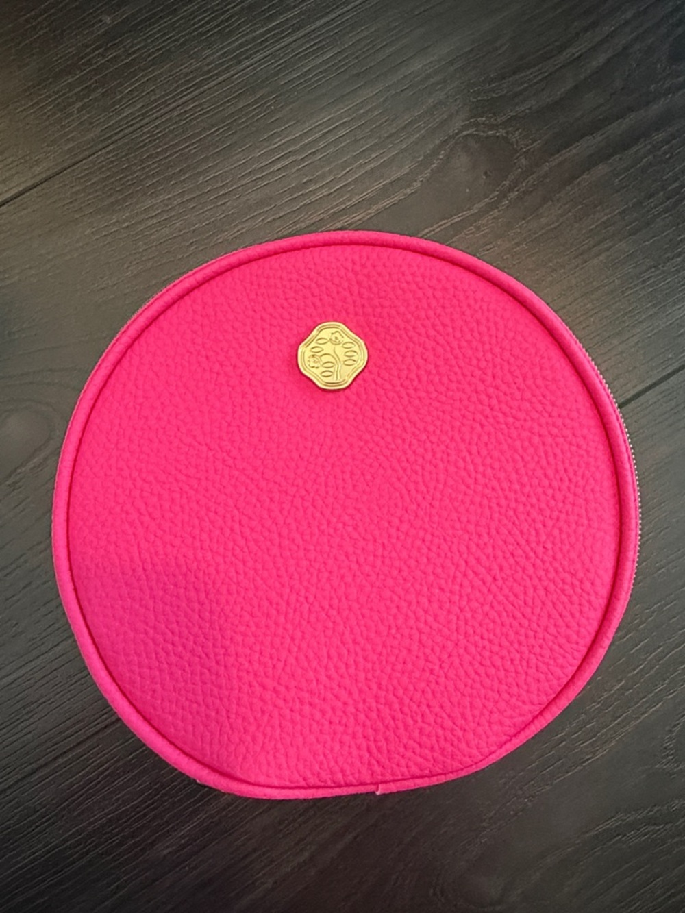 New - Shiseido - Round Hot Pink Cosmetic Pouch with Gold Emblem